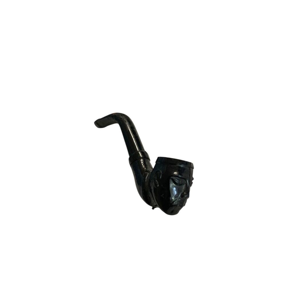 Vintage Black Miniature Smoking Pipe With Asian Face Pipe 2.25" Plastic